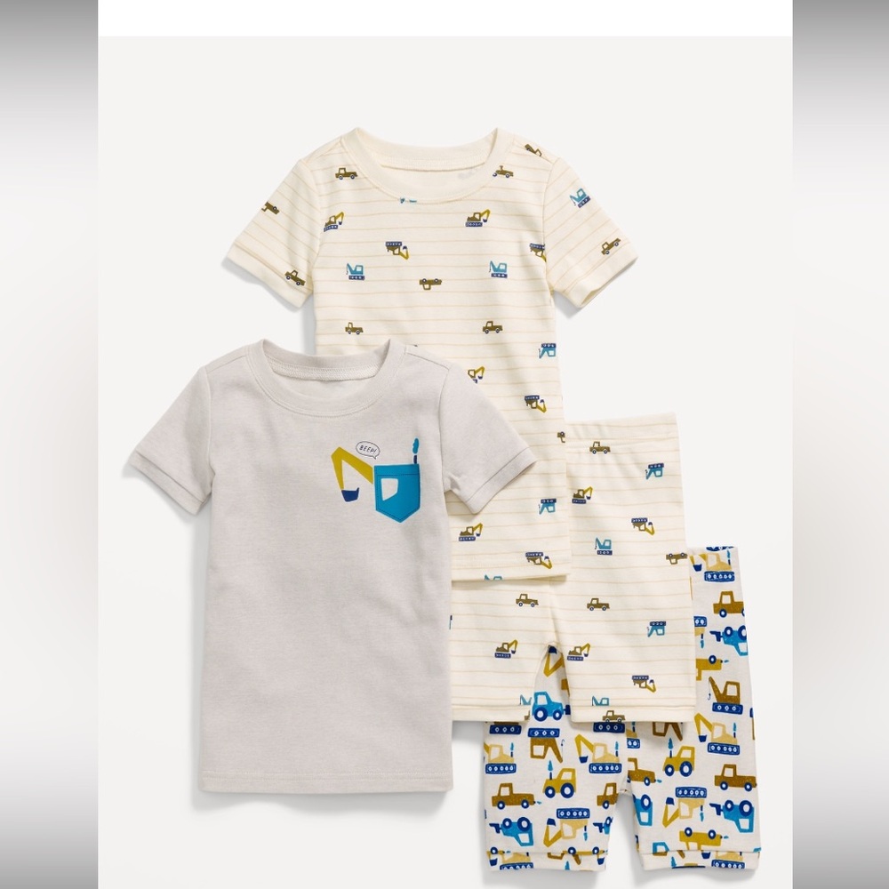 Old Navy Boys Construction 4 piece set Pajamas short sleeved 6T